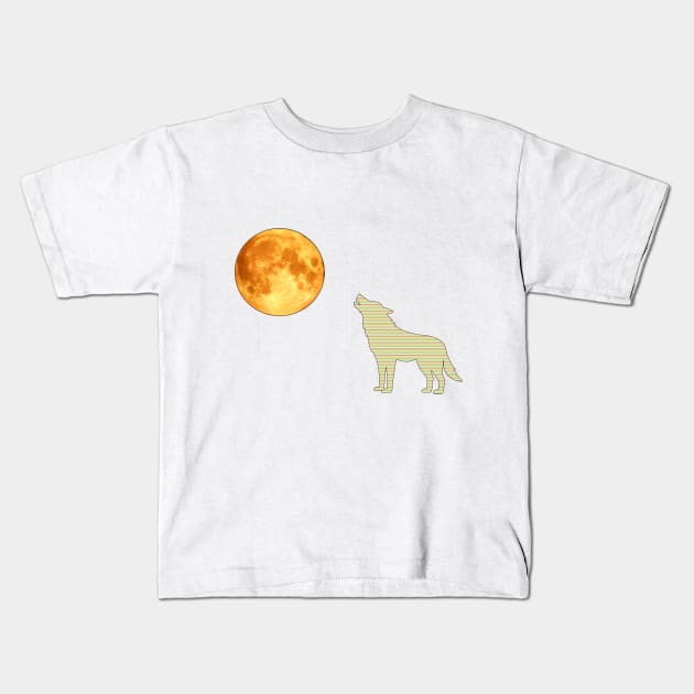 Wolf Howling At Orange Full Moon Kids T-Shirt by starcraft542
